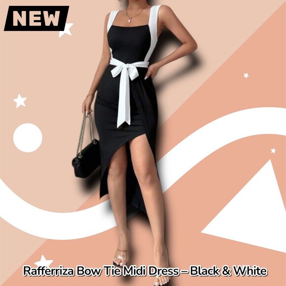 Rafferriza Dresses & Skirts - New Rafferriza Asymmetric Bow Tie Midi Dress - Small – Black & White